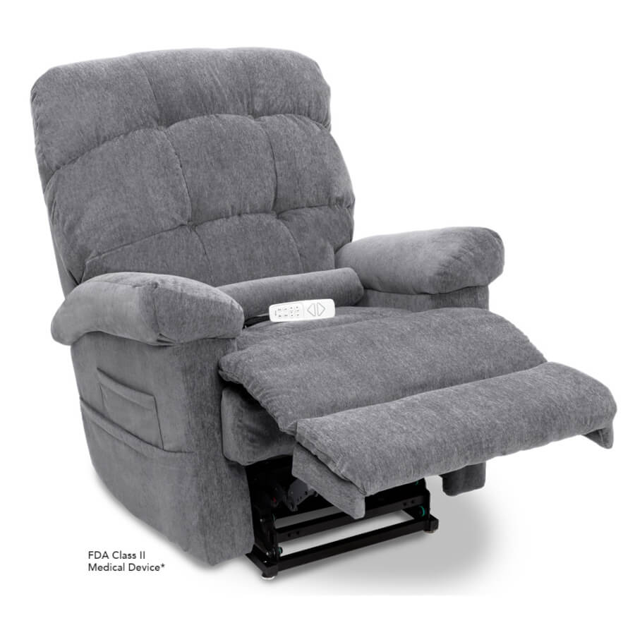 Pride's power lift recliner - Oasis Collection – Crypton Aria Cool Grey - Reading position.